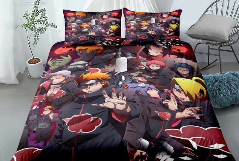 Parure de lit Akatsuki. Bonne qualité, confortable et à la mode sur un lit dans une maison