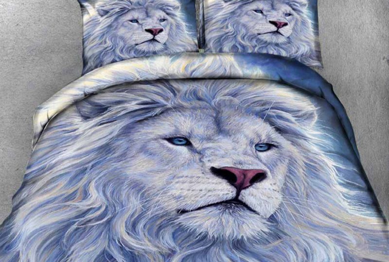 Parure de lit lion blanc. Bonne qualité, confortable et à la mode sur un lit