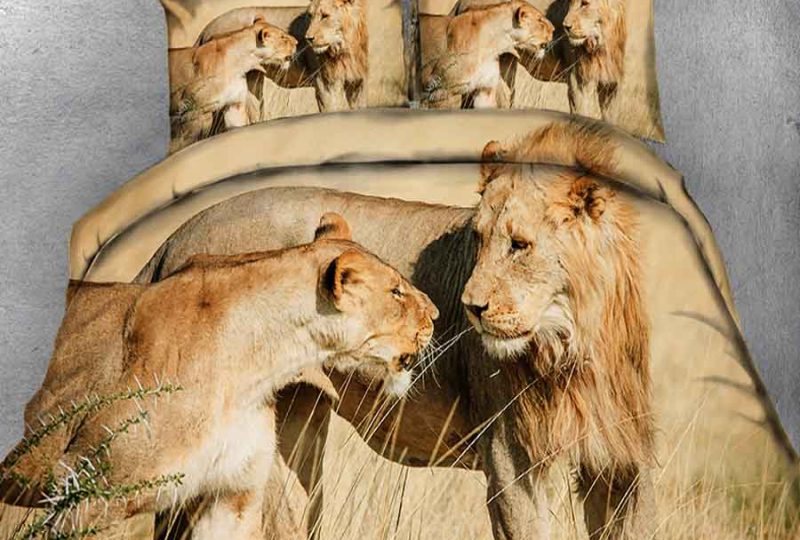 Parure de lit couple lion marron. Bonne qualité, confortable et à la mode sur un lit