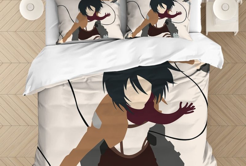 Parure de lit à motif Mikasa Ackerman. Bonne qualité, confortable et à la mode sur un lit dans une maison