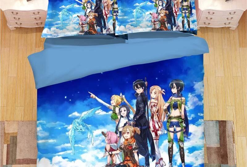 58833-e96055.jpg Parure de lit bleu à motif Kirito de Sword Art Online et sa bande. Bonne qualité, confortable et à la mode sur un lit dans une maison