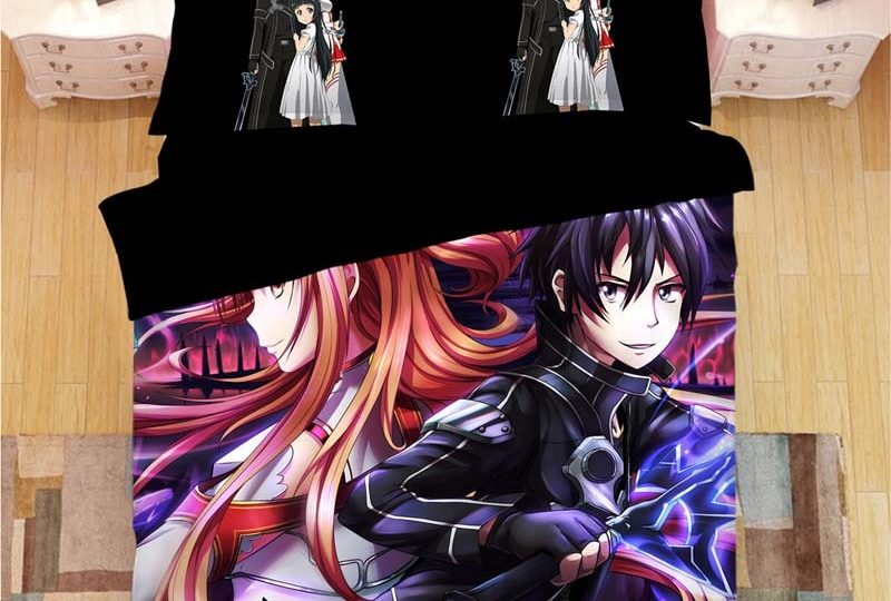 Parure de lit Kirito et Asuna de Sword Art Online. Bonne qualité, confortable et à la mode sur un lit dans une maison