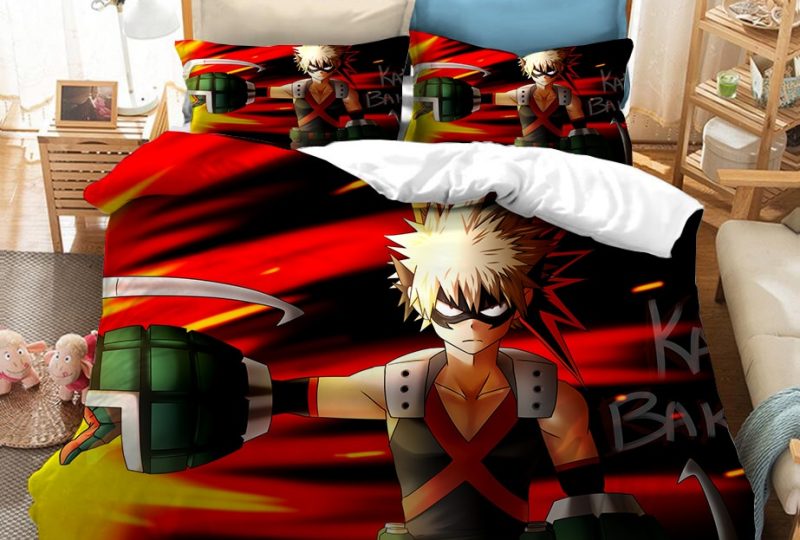 Parure de lit avec imprimé Katsuki Bakugo. Bonne qualité, confortable sur un lit dans une maison