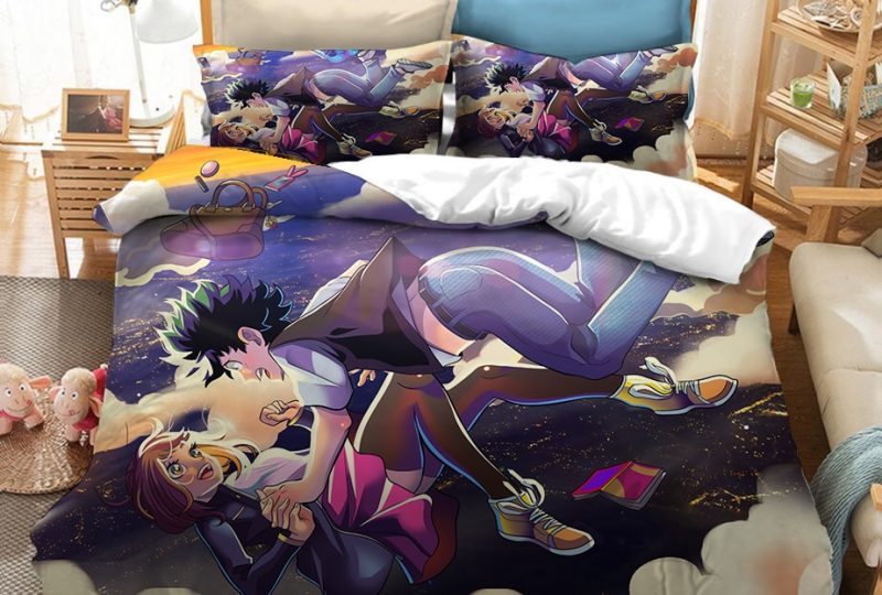 Parure de lit Midoriya Izuku et Uraraka Ochako. Bonne qualité, confortable et à la mode sur un lit dans une maison