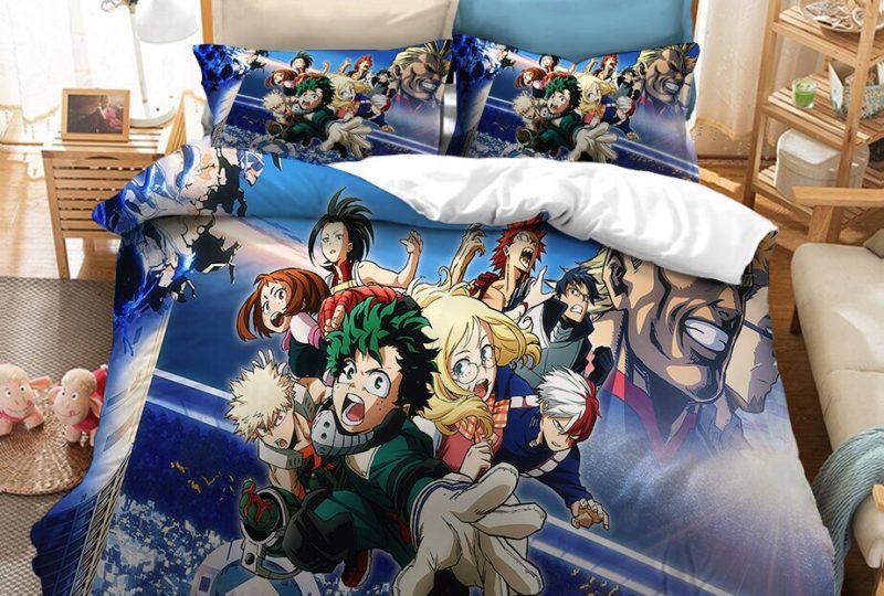 Parure de lit avec imprimé 2nde A de My Hero Academia. Bonne qualité, confortable et à la mode sur un lit dans une maison