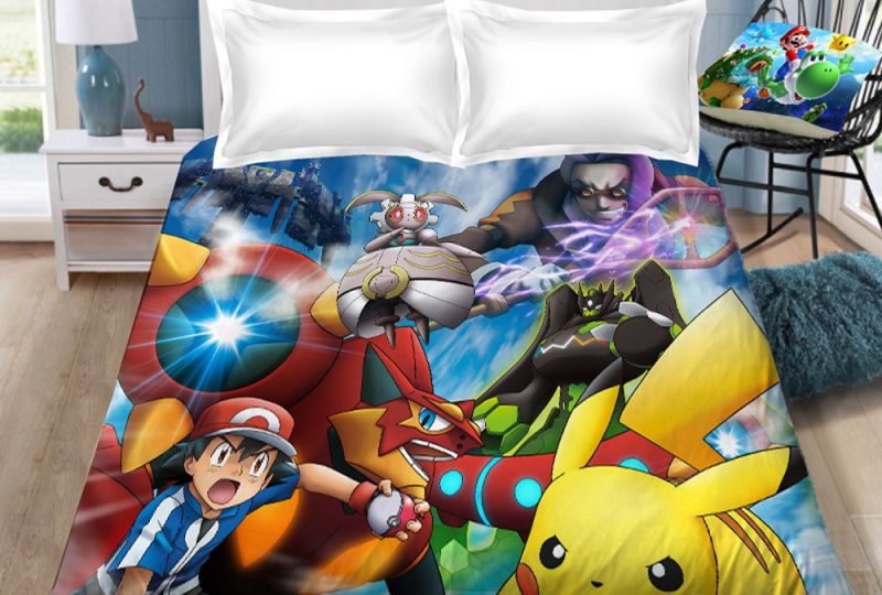 Parure de lit Sacha avec ses Pokémons. Bonne qualité, confortable et à la mode sur un lit dans une maison