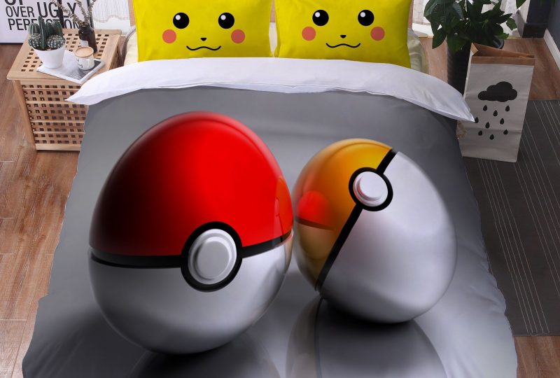 Parure de lit pokéball Pokémon. Bonne qualité, confortable et à la mode sur un lit dans une maison