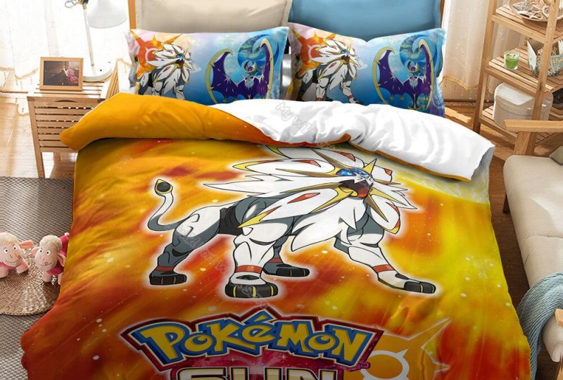 61955-d3c827.jpg Parure de lit orange Pokemon Sun. Bonne qualité, confortable et à la mode sur un lit dans une maison