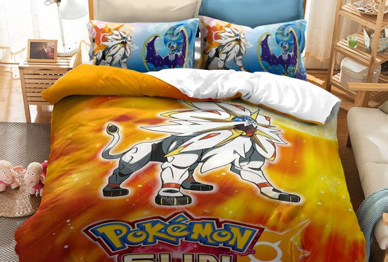 Parure de lit orange Pokemon Sun. Bonne qualité, confortable et à la mode sur un lit dans une maison