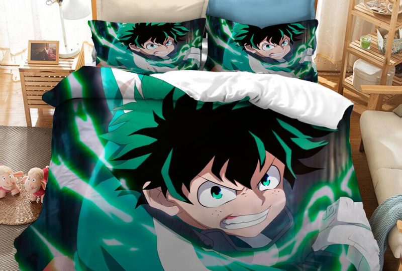 Parure de lit Izuku Midoriya en pleine attaque. Bonne qualité, confortable et à la mode sur un lit dans une maison