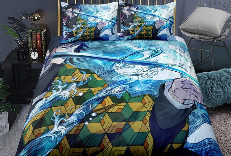 70021-ysu1ro.jpg Parure de lit avec imprimé Tomioka Giyû Demon Slayer. Bonne qualité, confortable et à la mode sur un lit dans une maison