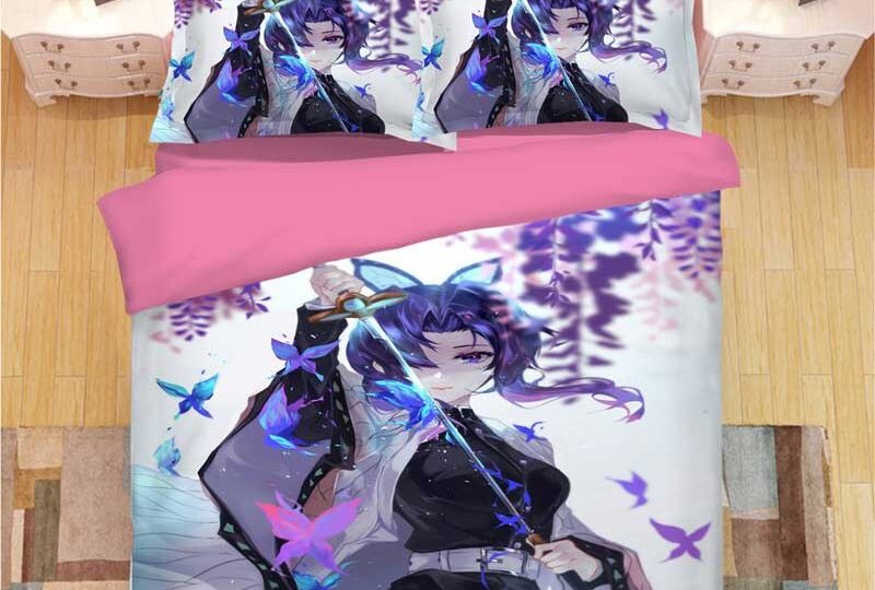 Parure de lit blanche à motif Kochô Kanae. Bonne qualité, confortable et à la mode sur un lit dans une maison
