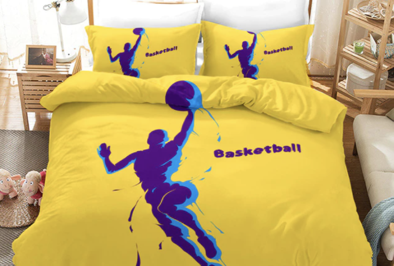 Parure de lit imprimée basketball 3D jaune