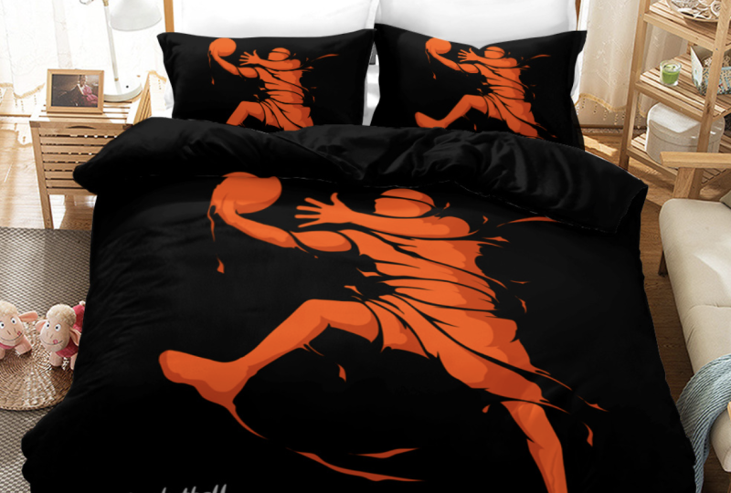 Parure de lit joueur de basketball noir et orange