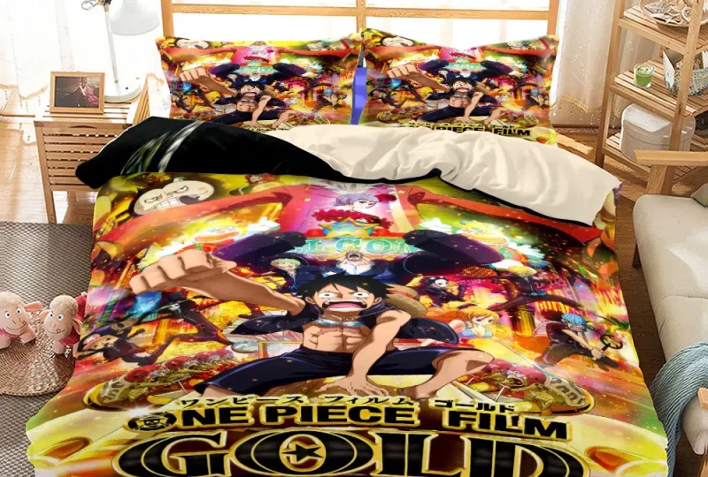 Parure de lit One Piece du film Stampede. Bonne qualité, confortable et à la mode sur un lit dans une maison