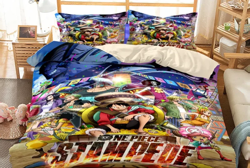 Parure de lit One Piece du film Stampede. Bonne qualité, confortable et à la mode sur un lit dans une maison