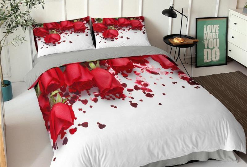 Parure-de-lit-fleurs-roses-3D-housse-de-couette-imprim-e-Double-housse-de-couette-en (1) Parure de lit romantique blanche à roses rouges. Bonne qualité, confortable et à la mode sur un lit dans une maison