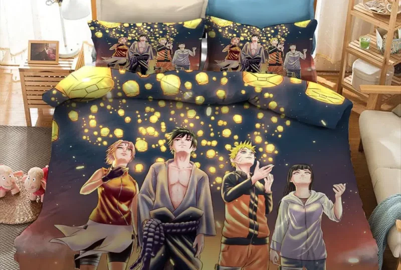 Parure de lit de Naruto et ses amis. Bonne qualité, confortable et à la mode sur un lit dans une maison