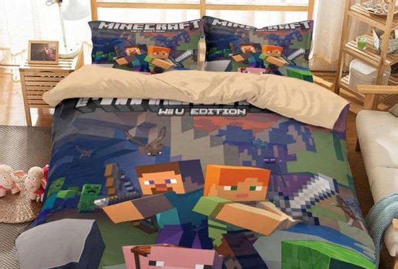 Parure de lit Minecraft et ses amis avec un fond une chambre