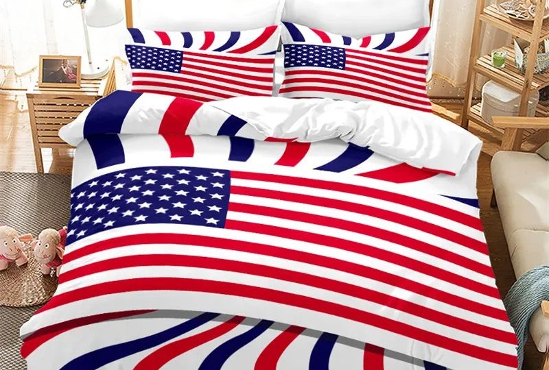 Parure de lit USA drapeau coloré avec un fond une chambre