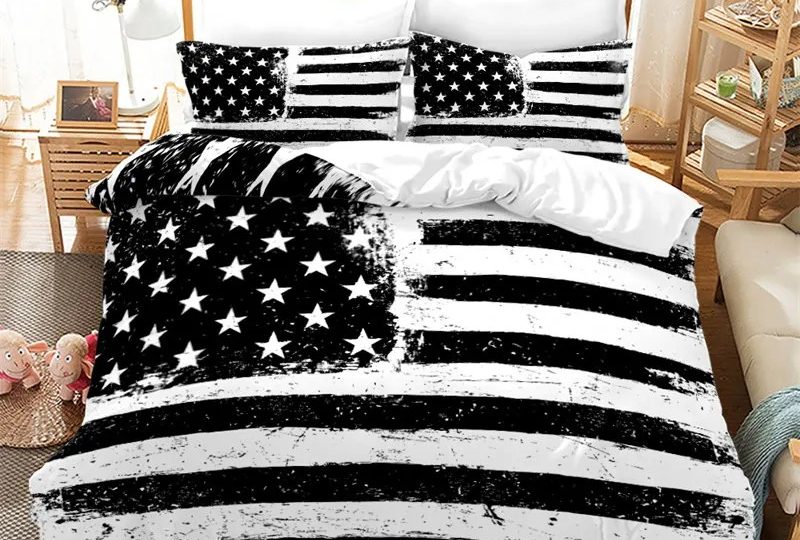 img_Parure de lit USA drapeau en noir et blanc_01