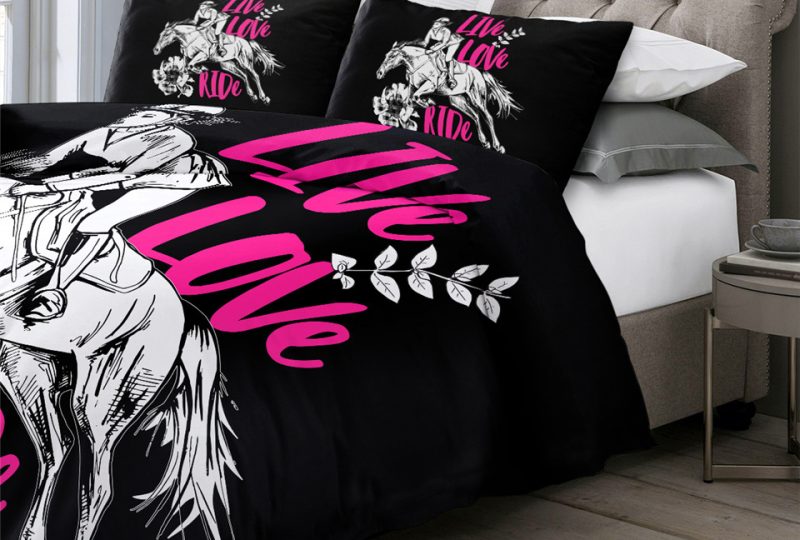 img_Parure de lit à motifs chevaux noir Live Love Ride _04