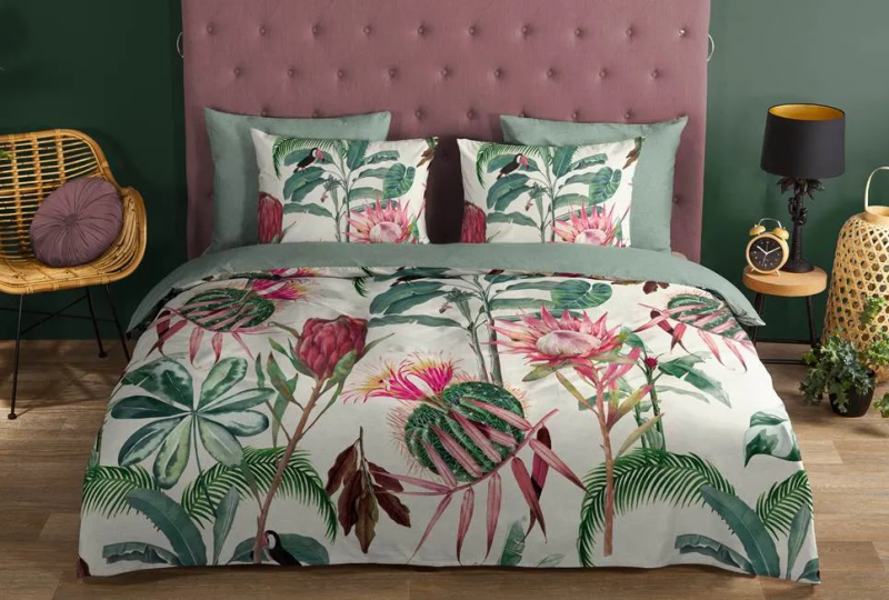 img_Parure de lit beige motif tropicale_02