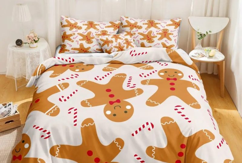 Parure de lit de Noël bonhomme en pain d'épice avec un fond une chambre