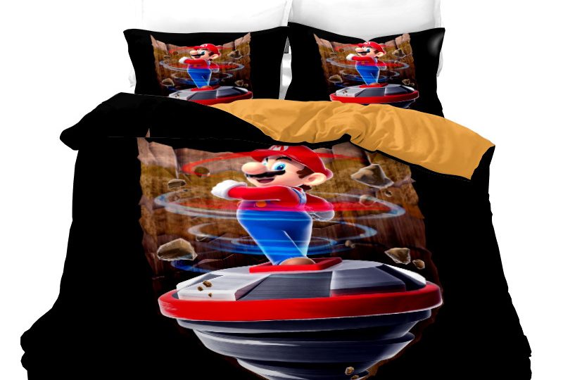 Parure de lit Mario tourbillon. Bonne qualité, confortable et à la mode sur un lit dans une maison