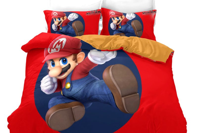Parure de lit Mario qui saute. Bonne qualité, confortable et à la mode sur un lit dans une maison