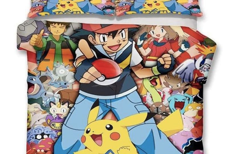 Parure de lit monde Pokémon, bonne qualité, confortable et à la mode sur un lit dans une maison