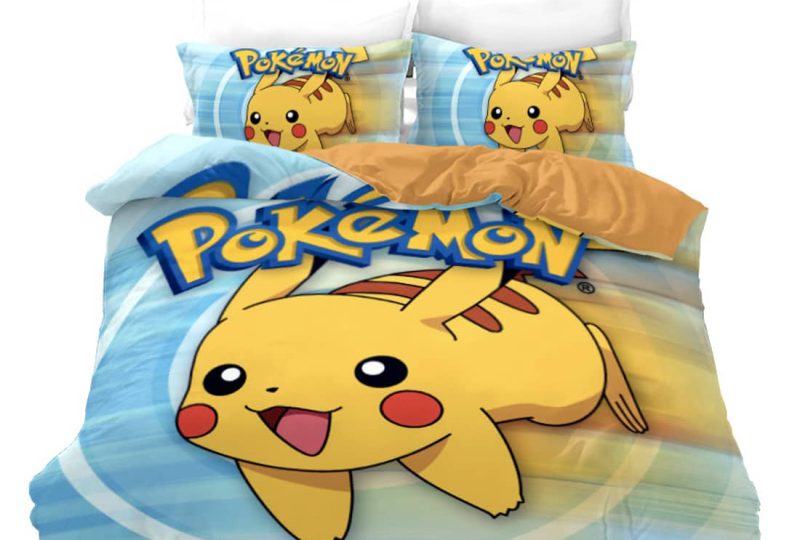Parure de lit Pokémon Pikachu, bonne qualité, confortable et à la mode sur un lit dans une maison